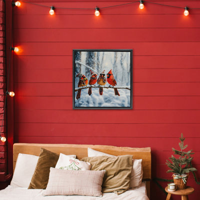 Winter Dressed Cardinals Floating Frame, design by Jim Baldwin