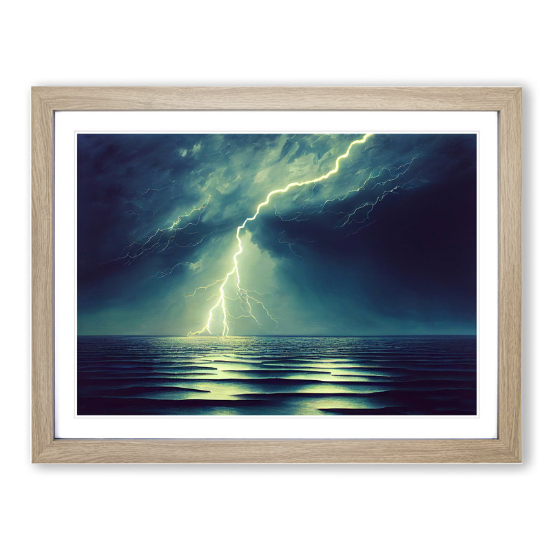 Magnetic Lightning Storm - Framed Print, 25cm H x 34cm W x 2cm D, Oak