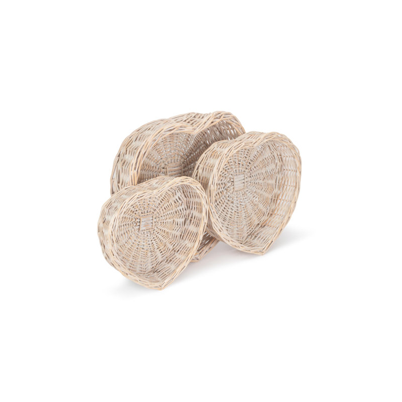 Willow 3 Piece Heart Shaped  Tray Basket Storage Set