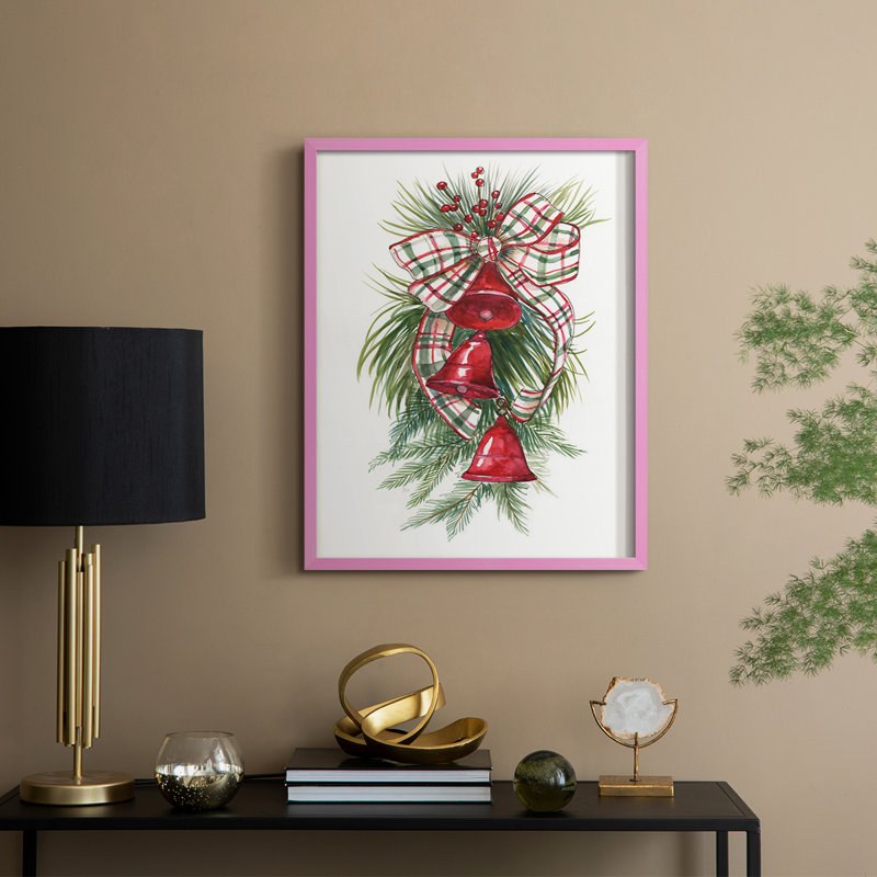 «Holiday Bells», reproduction encadrée - bois massif, H 21 po x l 17 po, Rose