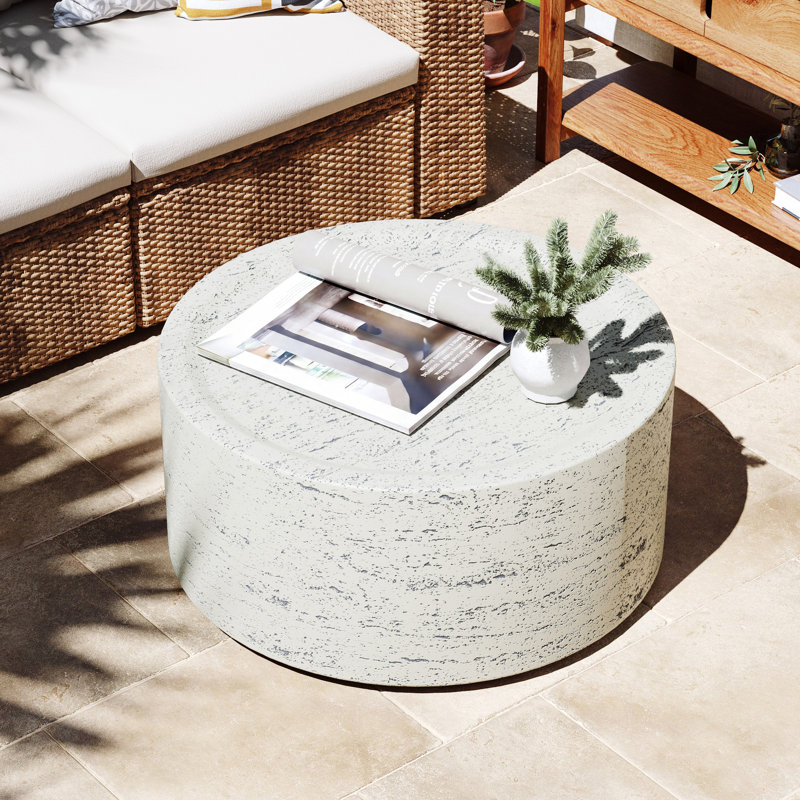28'' Magnesium Oxide Patio Coffee Table,Waterproof, For Living Room, Outdoor, Round,Beige, Off-White