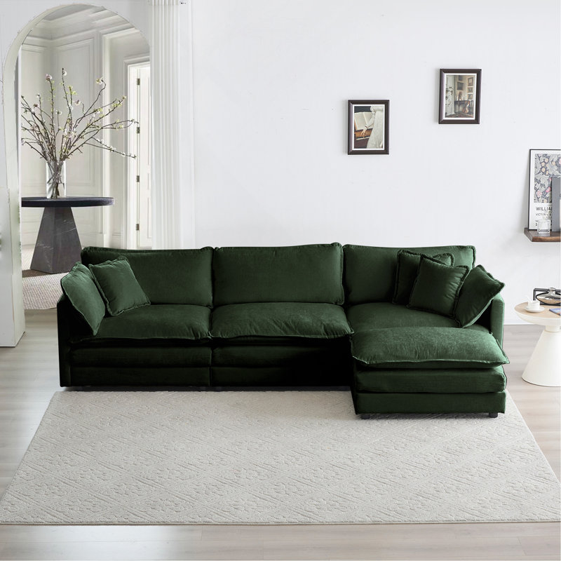 Canapé modulaire surdimensionné en forme de L avec repose-pieds réversible Free Combination Comfy Upholstery, Vert