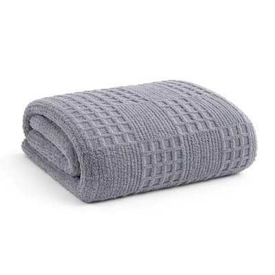 Grey Waffle Knit Throw Blanket 60" X 80", Soft Lightweight Cozy Blanket