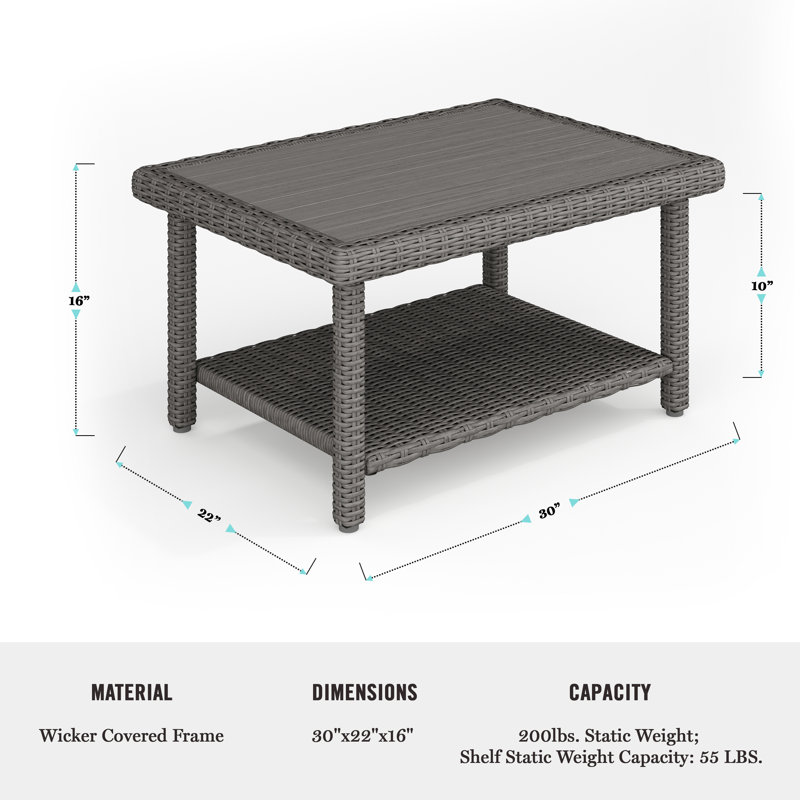 Martha Stewart Bedford Outdoor Rattan Wicker Patio Coffee Table With Engineered Wood Top, Gray