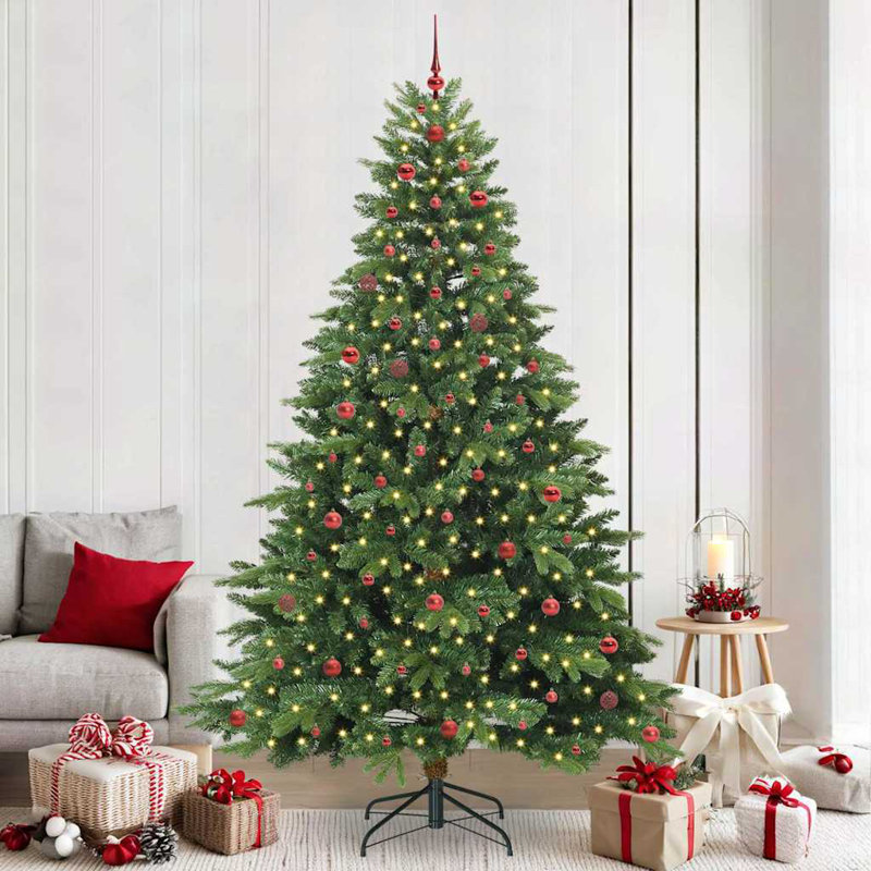 Artificial Christmas Tree with 300 LEDs Green PE and PVC, 7.87' H, Green/Red