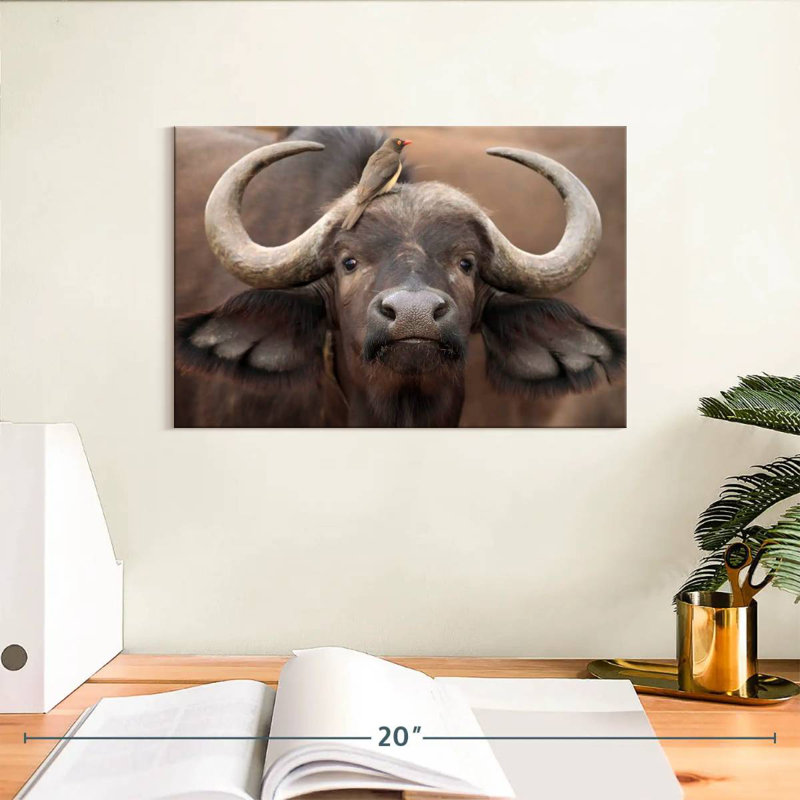 Buffalo And Oxpecker, 8" H x 12" W