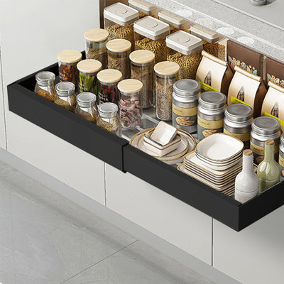 Expandable Pull-Out Cabinet Organizer, Adjustable 43.5-68cm Slide Out Storage Shelf, 42cm Deep Heavy Duty Roll Out Drawer with Adhesive Fix for Kitchen Pantry Cabinets