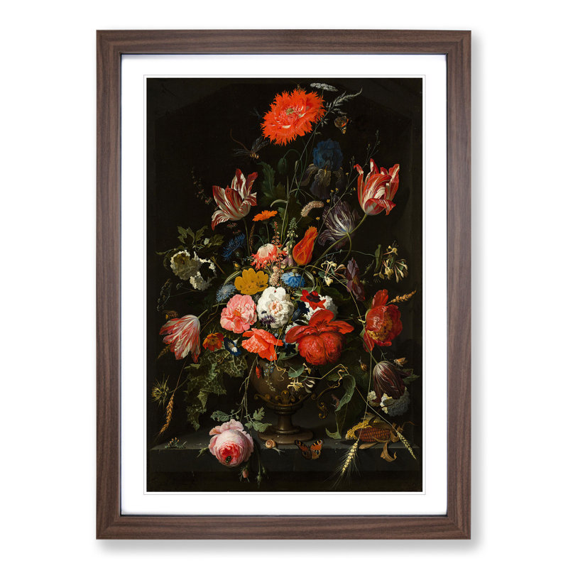 Still Life with Flowers Vol.3 by Abraham Mignon - Picture Frame Painting, 48cm H x 36cm W x 2cm D, Walnut