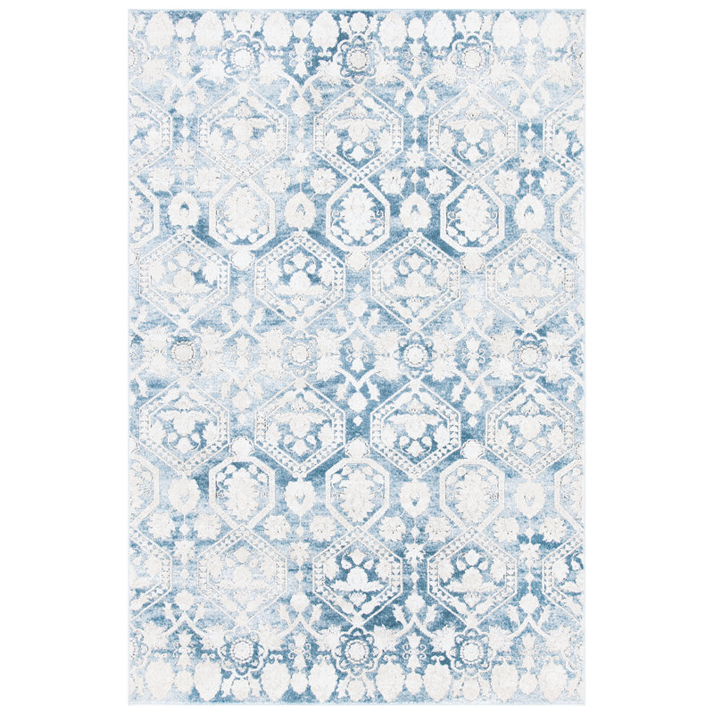 Palermo Viscose Oriental Rug in Blue/Beige, Rectangle 8' x 10'