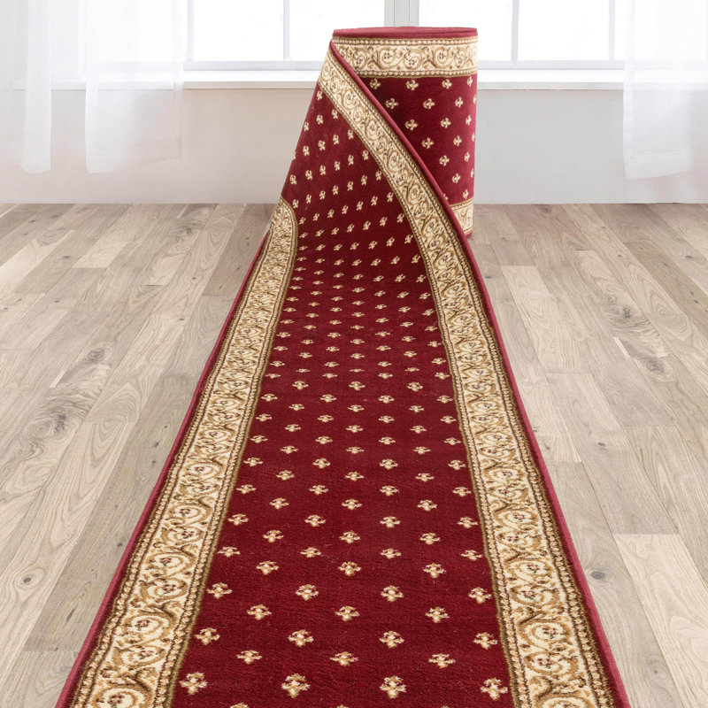 Almore Fleur De Lis Red Custom Size Hallway Stair Runner - Traditional Elegance Carpet, Runner 2'2" x 9'