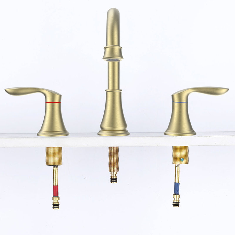 8" Widespread Lavatory Faucet In Brushed Gold - 2 Handle Levers, 3 Hole, 360 Swiveling Spout, High Durability Spout Design