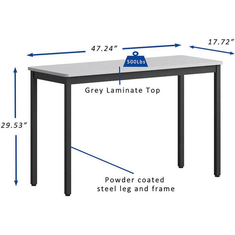Gray Rectangle Utility Table with Powder Coated Steel Base