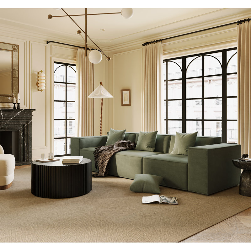 Barrett Minimalist Oversized Modular Comfy Fabric Sofa for Living Room, 3 Seats Sectional Couches, Green, 3