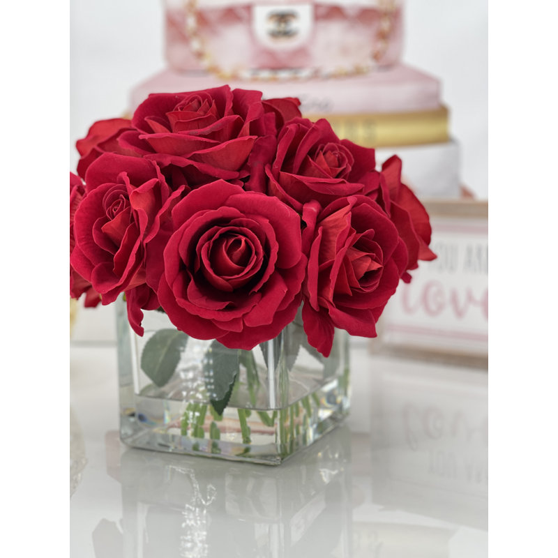 Arrangement de velours roses, centre de table artificiel artificiel, Rouge
