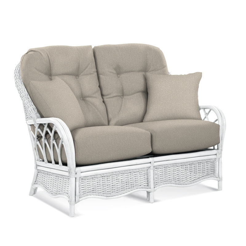 Everglade Upholstered 53'' Loveseat, Frost White, Beige/Gray Plaid; 0107-84