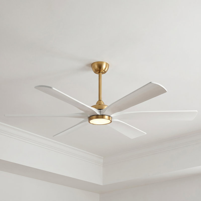 Ventilateur de plafond doré et blanc avec lumière, grand ventilateur de plafond en bois massif de 60 po / 72 po avec télécommande et contrôle intelligent, moteur réversible à 6 vitesses CC, température de couleur de 3 po, tiges verticales de 6 po / 12 po / 24 po pour plafonds hauts et bas