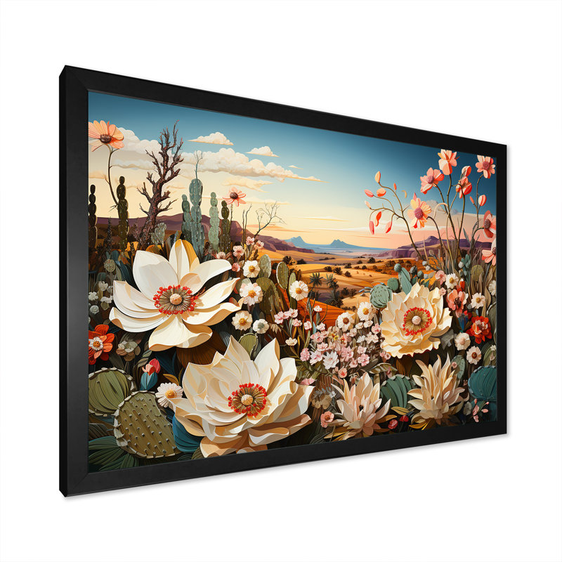 «Modern Cactus Country Charm I», reproduction sur toile, Cadre simple noir, H 16 po x l 32 po x P 1 po