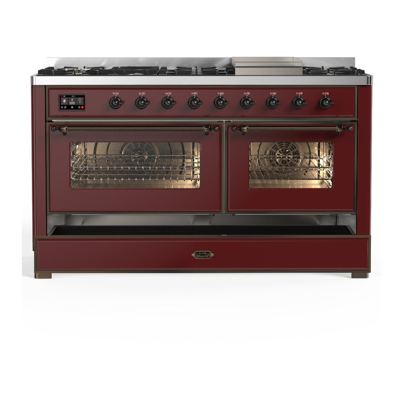Majestic III Series 60 Inch Dual Fuel Range with 7 Sealed Burners, Griddle, in Blue Grey (Liquid Propane, Burnished Trim)