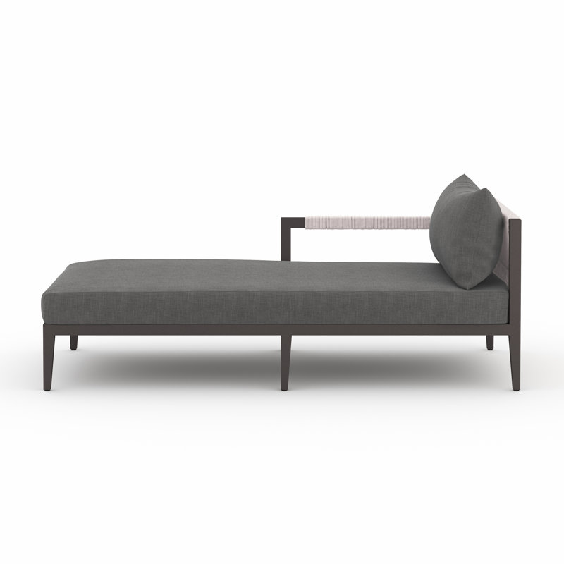 Sherwood Outdoor Teak Chaise Lounge, Microfiber Satin, Black/Gray