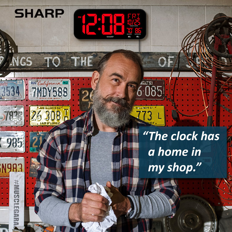 Sharp Digital Oversized Screen LED Clock, Tabletop or Wall Mountable