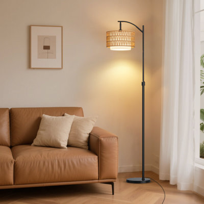 Lampe sur pied à intensité variable avec télécommande, lampe sur pied bohémienne avec 3 CCT et RVB, lampes sur pied de ferme avec abat-jour en rotin, lampe sur pied moderne de style Mid-Century, lampe haute réglable pour chambre à coucher, bureau p