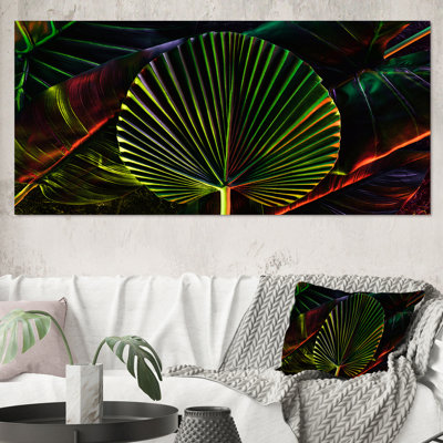 Feuilles tropicales ton sur ton noir I - peinture sur toile