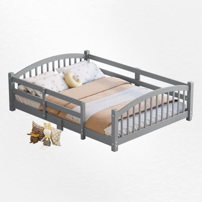 Wooden Kids Floor Bed With Safety Guardrails