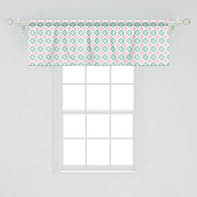 Ambesonne Abstract Valance Pack of 2 Soft Toned Diamond Shapes Mint Green Pale Pink
