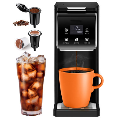 Single Serve Coffee Maker with Bold Setting, Hot & Iced Coffee Machine For K Cup and Grounds, 52 Oz Removable Water Tank, 6-14 Oz Brew Sizes, Reusable Filter