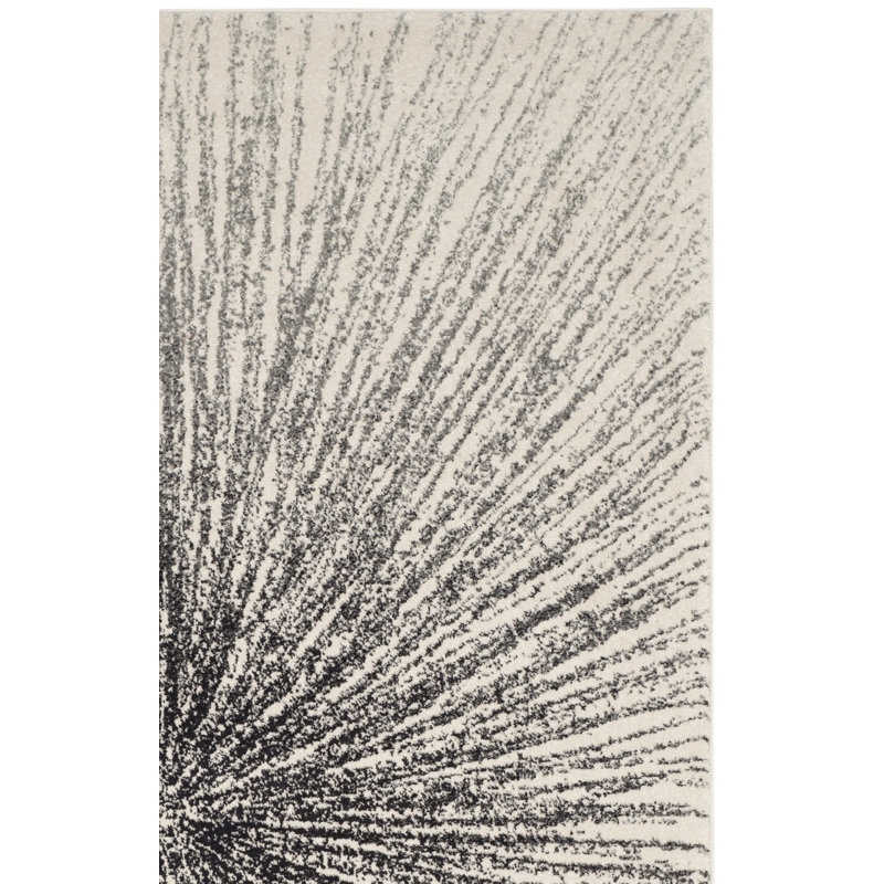 Tapis noir et ivoire à motif abstrait, Tapis de couloir 2 pi 2 po x 15 pi
