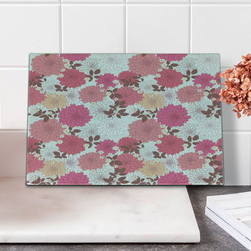 Ambesonne Floral Tempered Glass Cutting Board Bloom Bouquet Romance Pink Grey