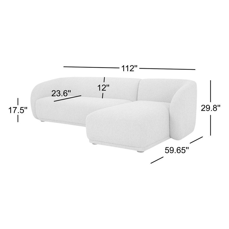 Faye 2 - Piece Chaise Sectional, Right Hand Facing, Natural Bouclé