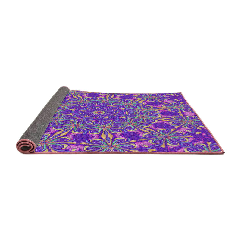 Laine tissée à la machine florale et polyester mauve/rose Tapis décoratif, Carré 8 pi x 8 pi