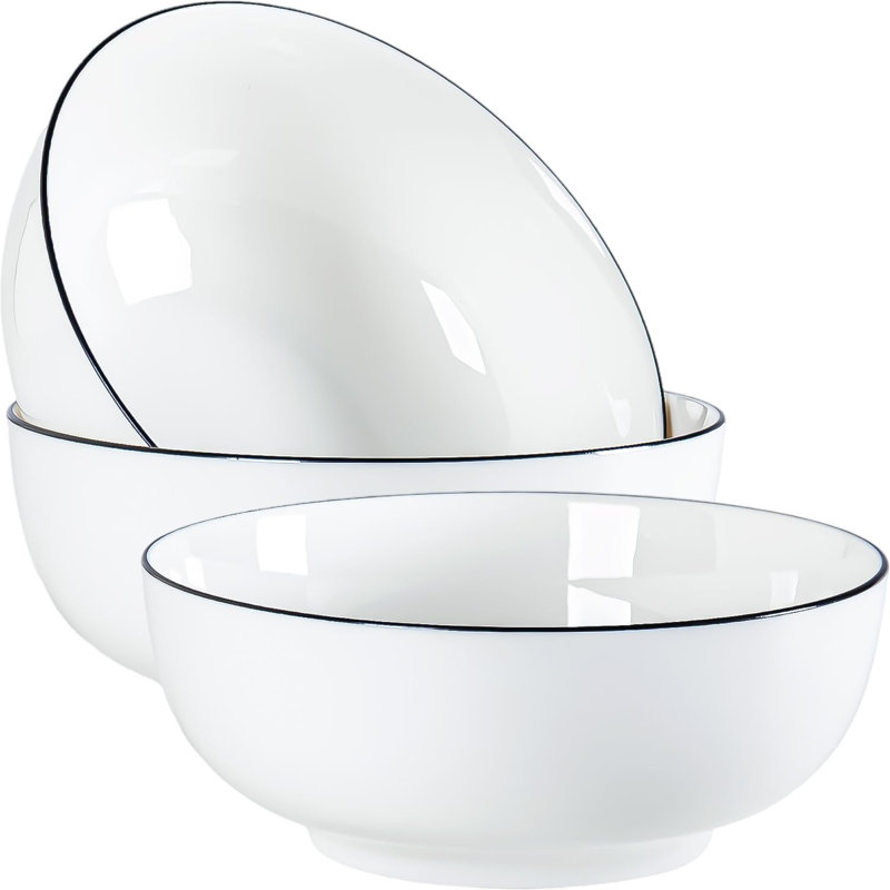 Ensemble de 3 grands bols à soupe en porcelaine d'une capacité de 60 oz, idéal pour les repas, les nouilles et les repas copieux, durable et polyvalent pour un usage quotidien