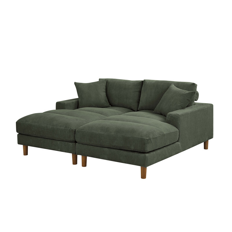 Waxman 74'' Square Arm Sofa, Dark Green Corduroy