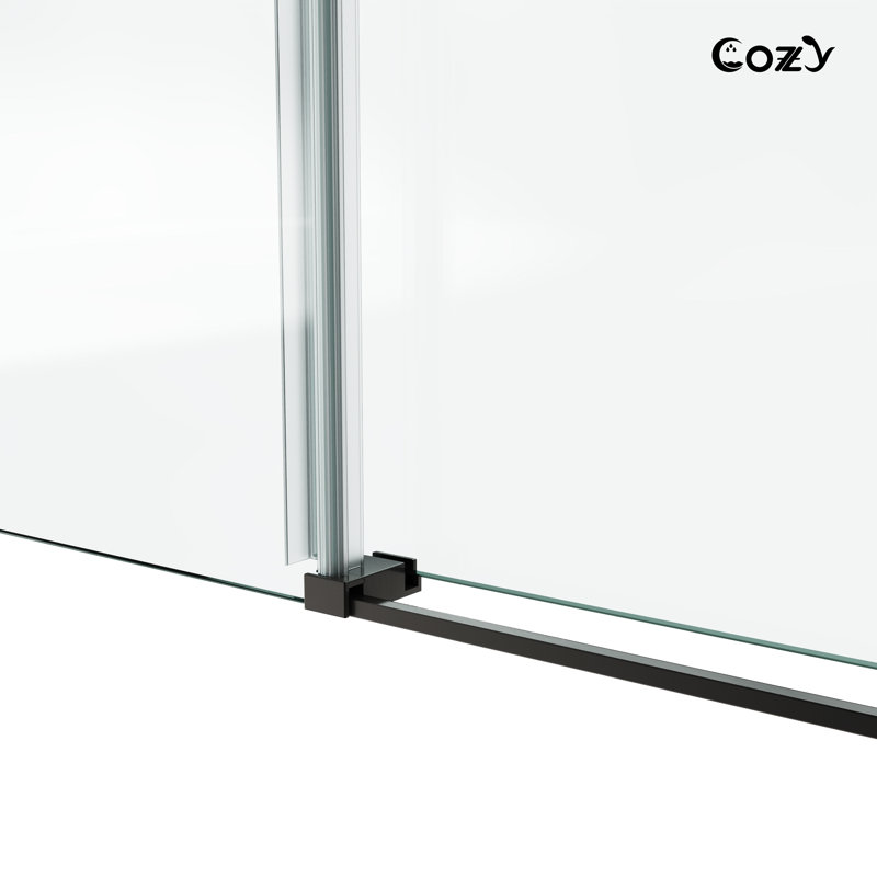 62-67" W X 60" H Frameless Single Sliding Shower Tub Door with 3/8" (10mm) Clear Tempered Glass, Shatter-Resistant Film & Installation Hole Locator - Round Top Rail
