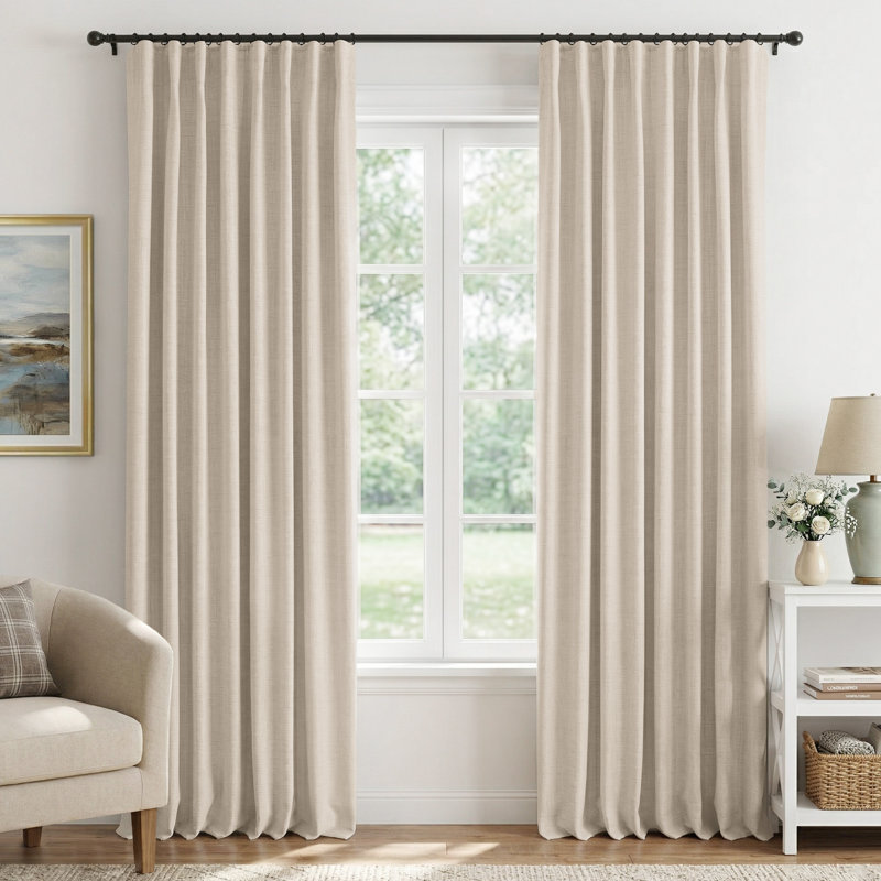 100% Blackout Curtains Linen Textured Solid Thermal Insulated Curtains & Drapes For Living Room Bedroom (50" Wide, Set Of 2)