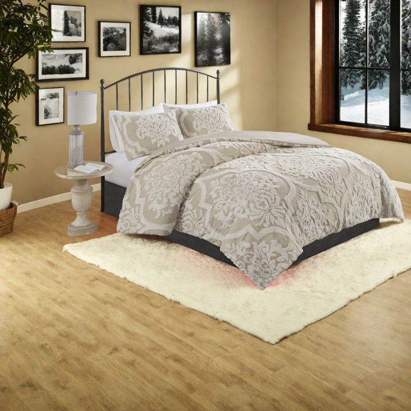 Ensemble de literie en chenille de coton touffeté 3 pièces Viola, taupe très grand californien