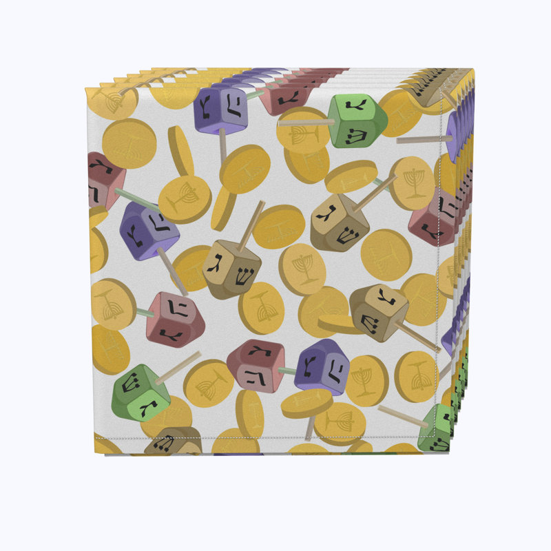 Polyester Geometric Square Napkin, Spin and Win Dreidel Fun