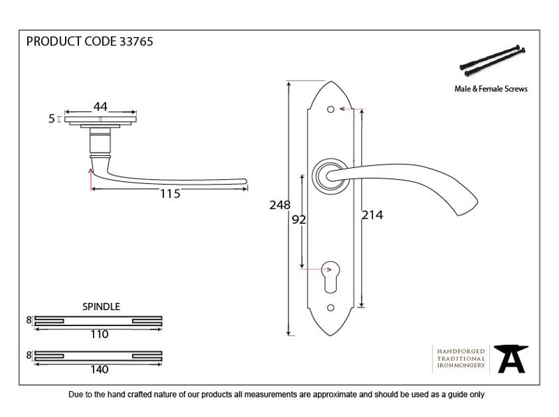 Gothic Lock Door Handle, Pewter Patina, Left