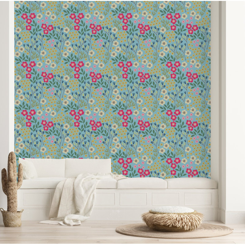 Carreau de papier peint l 25 po, L 2,09 pi x L 10,42 pi, Rose / Bleu / Vert