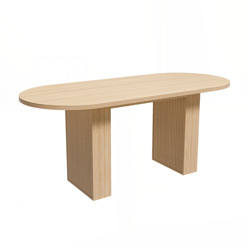 Oval Dining Table With Wood Strip Base, Natural