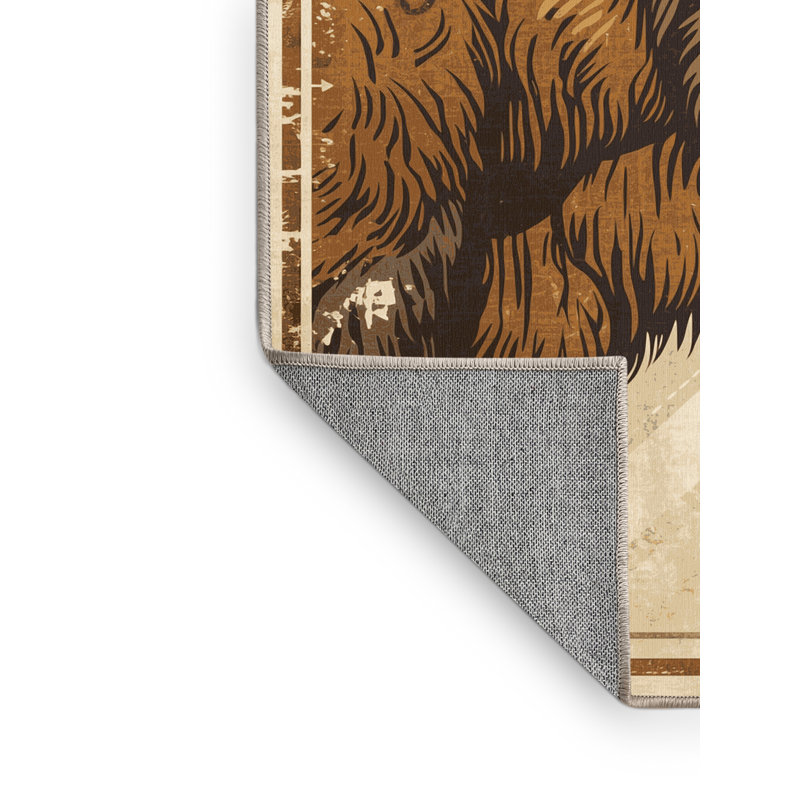 Tapis beige rustique lavable à la machine Ozgur Bison Buffalo - reliure beige, 5 x 8