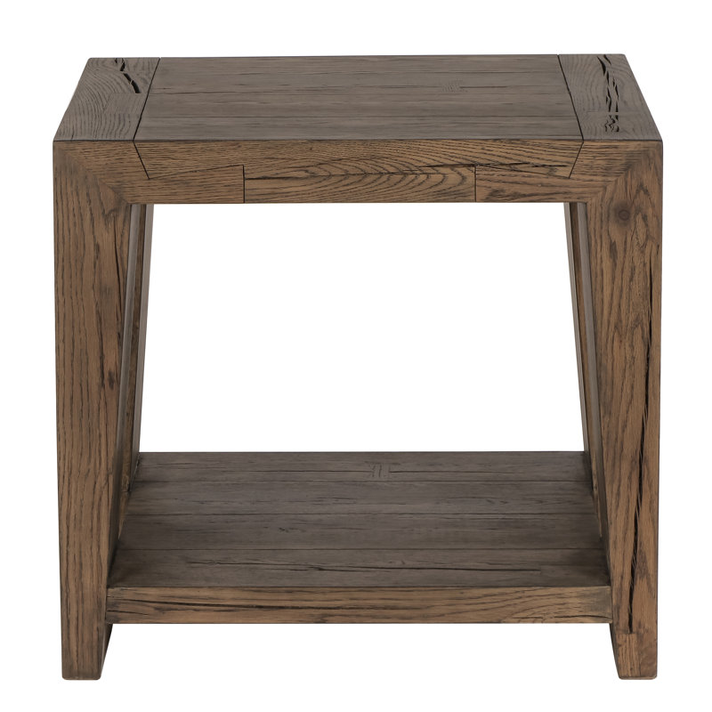 Troy Solid Wood Floor Shelf End Table, Brown