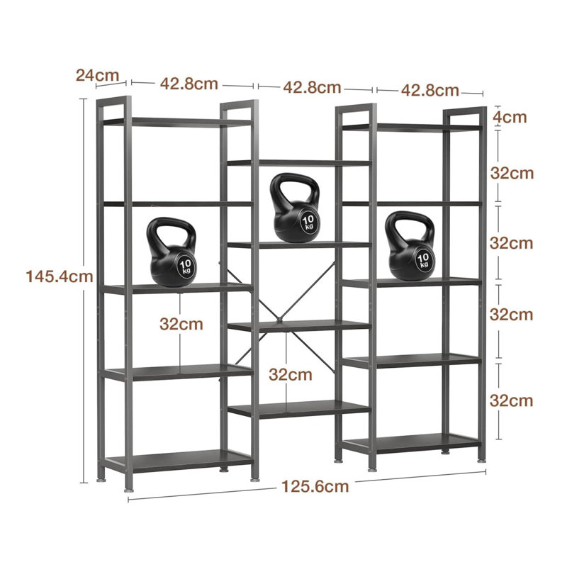 Bookcase, 145.5 cm H x 125.6 cm W x 24 cm D x, Black