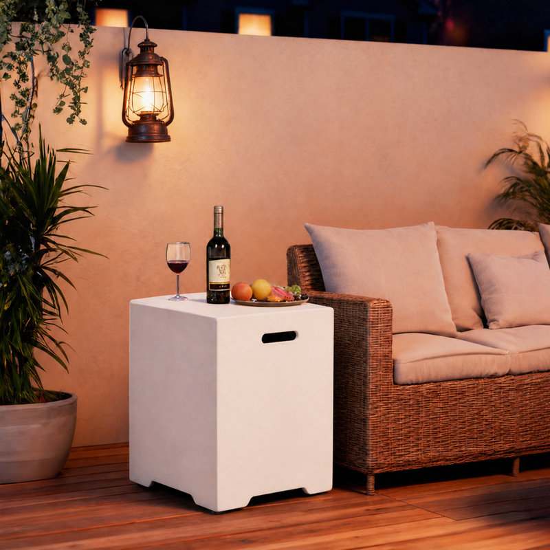 Table de couverture de réservoir de propane noire carrée - cachette extérieure en béton 20 lb avec poignée latérale pour patio ou terrasse