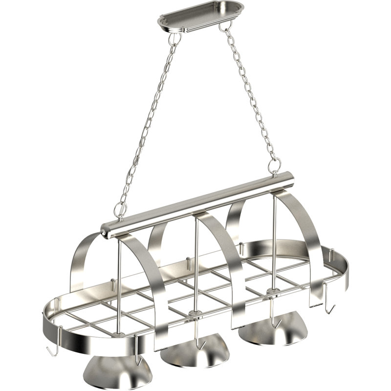 Williar 3-Light Indoor Brushed Nickel Kitchen Island Pot Rack Pendant, Brushed Nickel