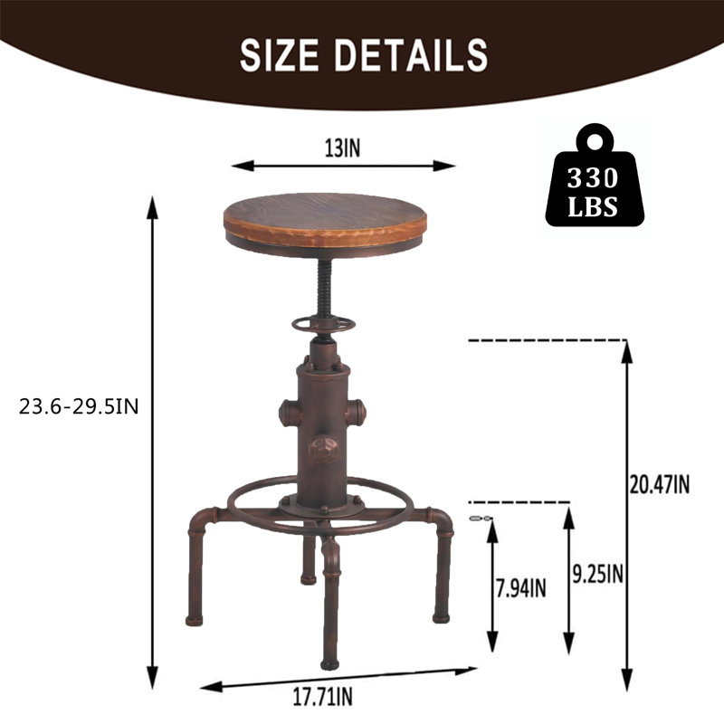 Dicle Swivel Adjustable Height Counter Stool with Metal Frame, 2, Brown / Antique Copper