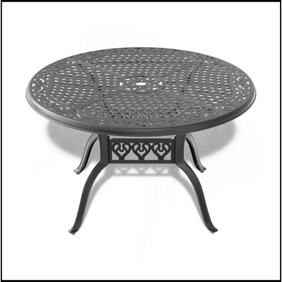 Durable  48-Inch Cast Aluminum Patio Dining Table With Black Frame, Weather-Resistant And Elegant Design, Perfect For Outdoor Gatherings And Relaxation.