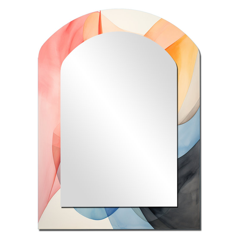 Geometric soft colors patterns I - Geometric Arch Wall Mirror, Modern Asymmetrical Decorative Mirror, Printed Metal Art